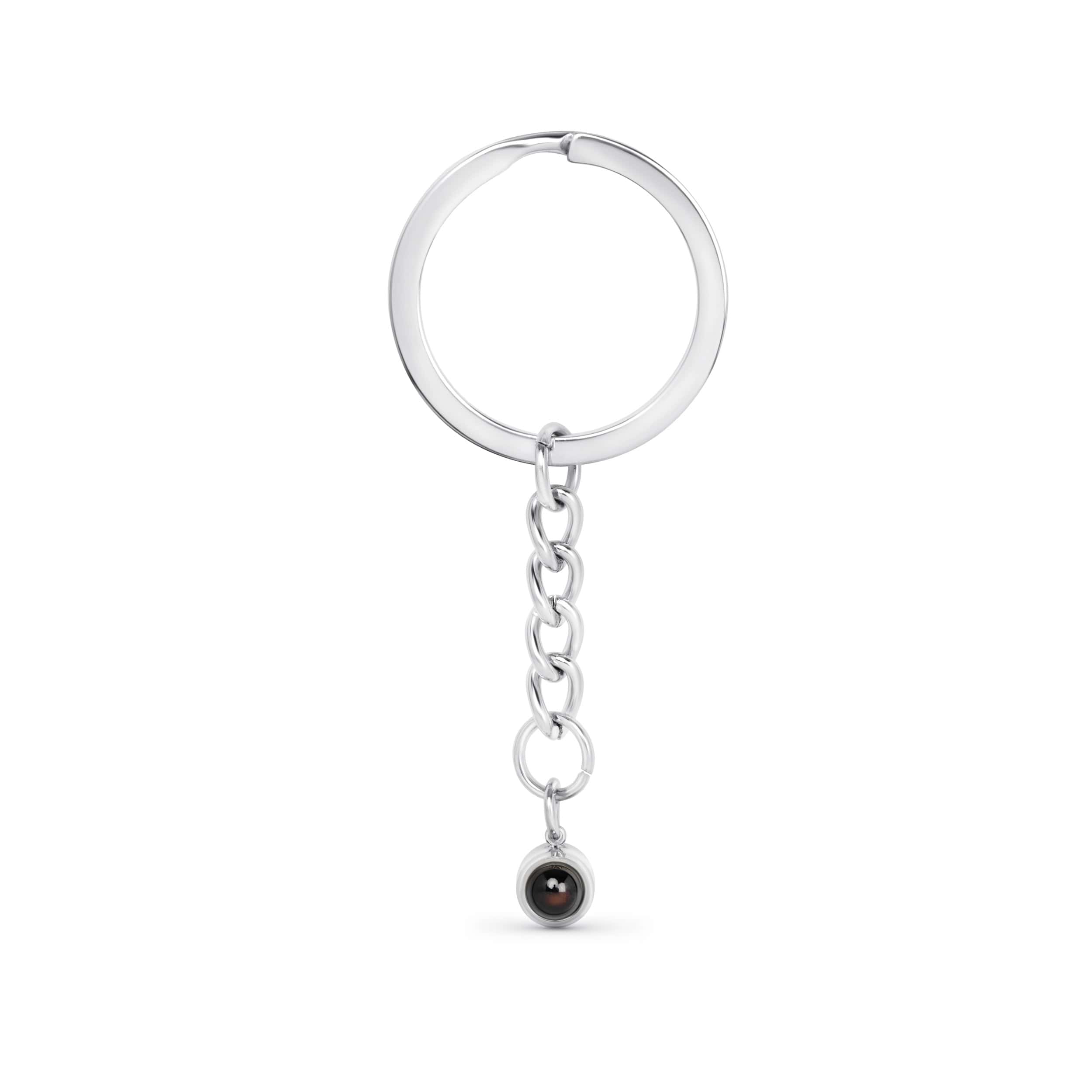 Silver circle keyring with photo inside