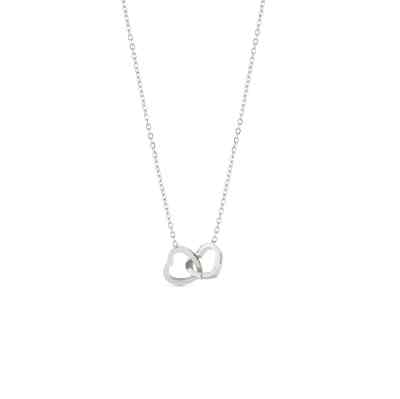Double heart engraved name necklace Silver