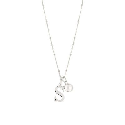 Initial & Birthstone necklace Silver