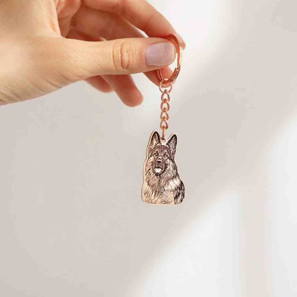Rose Gold pet photo engraved keyring