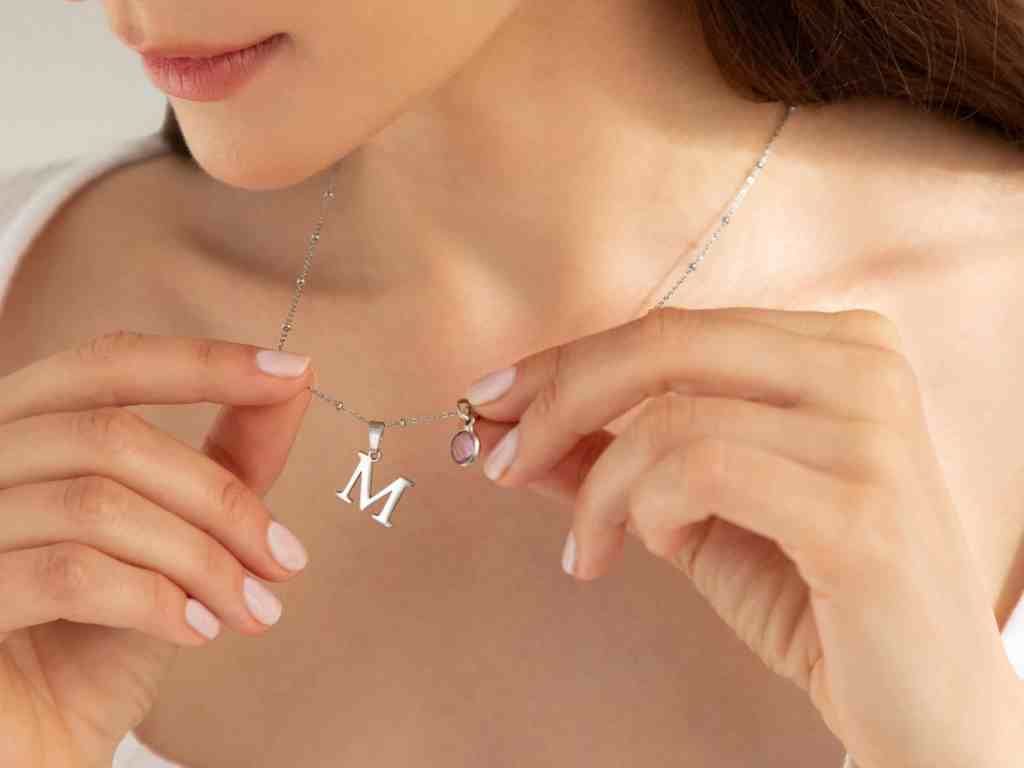 silver necklace with June birthstone