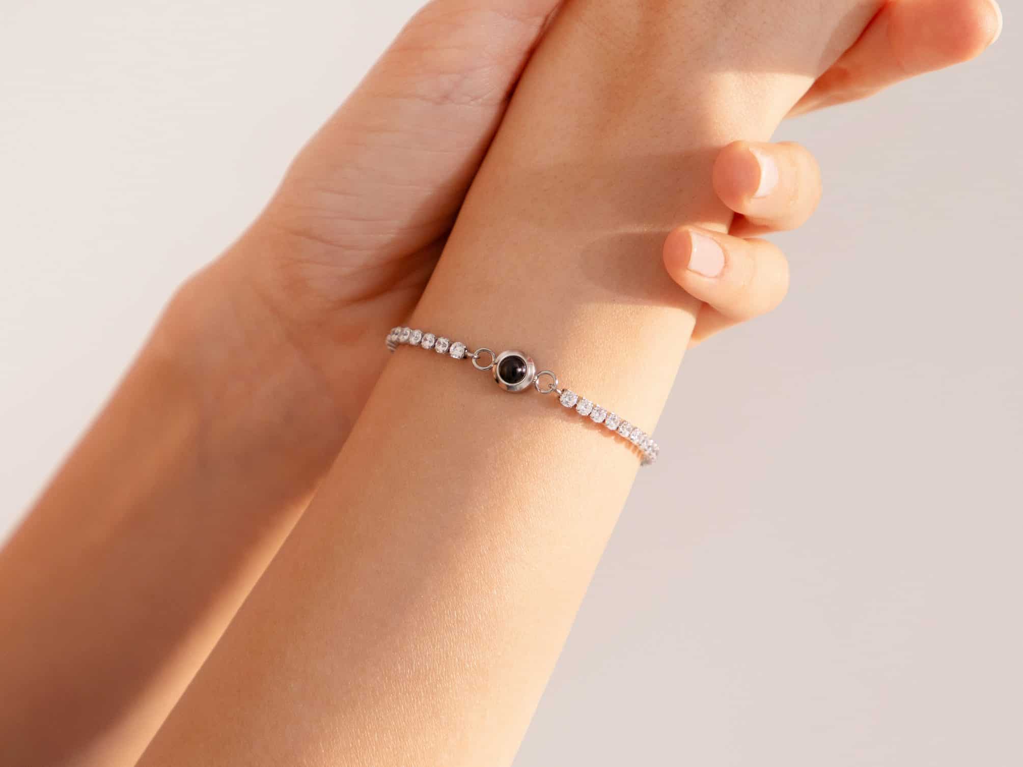 tennis bracelet being worn