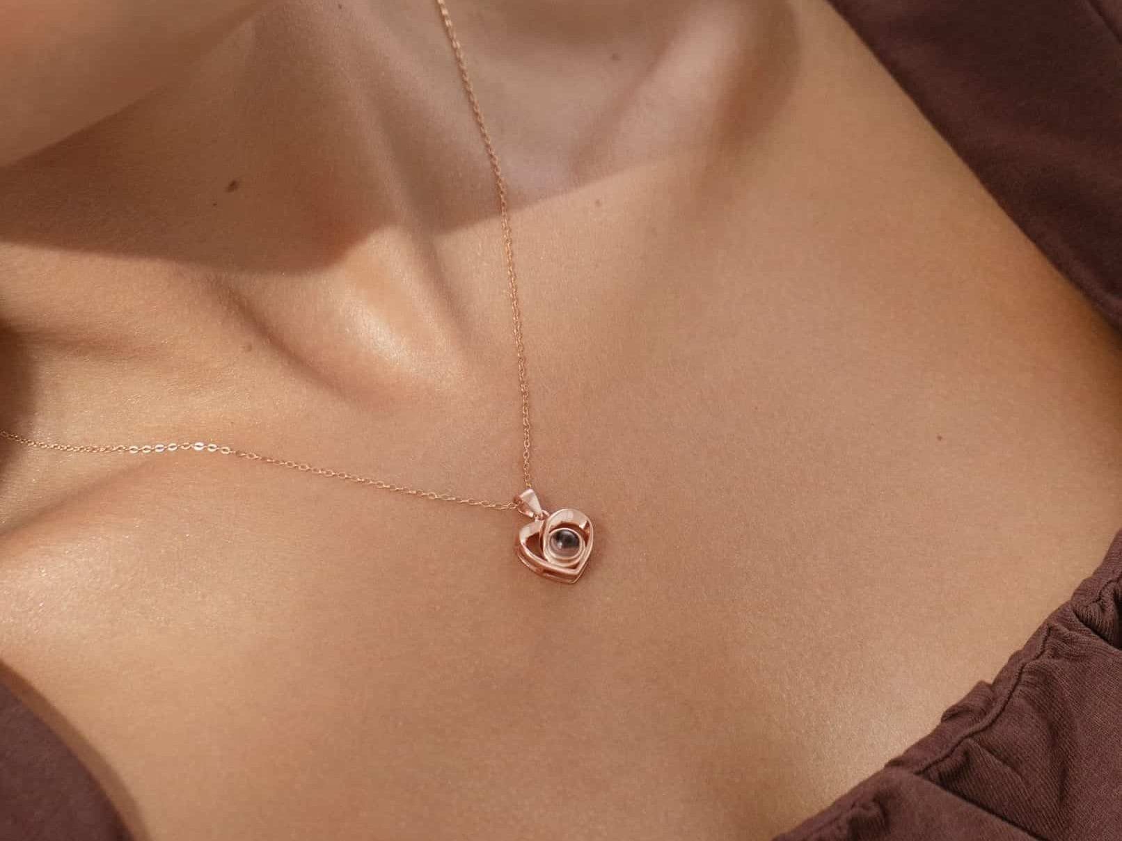 heart photo necklace rose gold