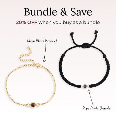 Promo banner for a bracelet bundle: gold chain bracelet and black rope bracelet with '20% OFF' offer text still visible.