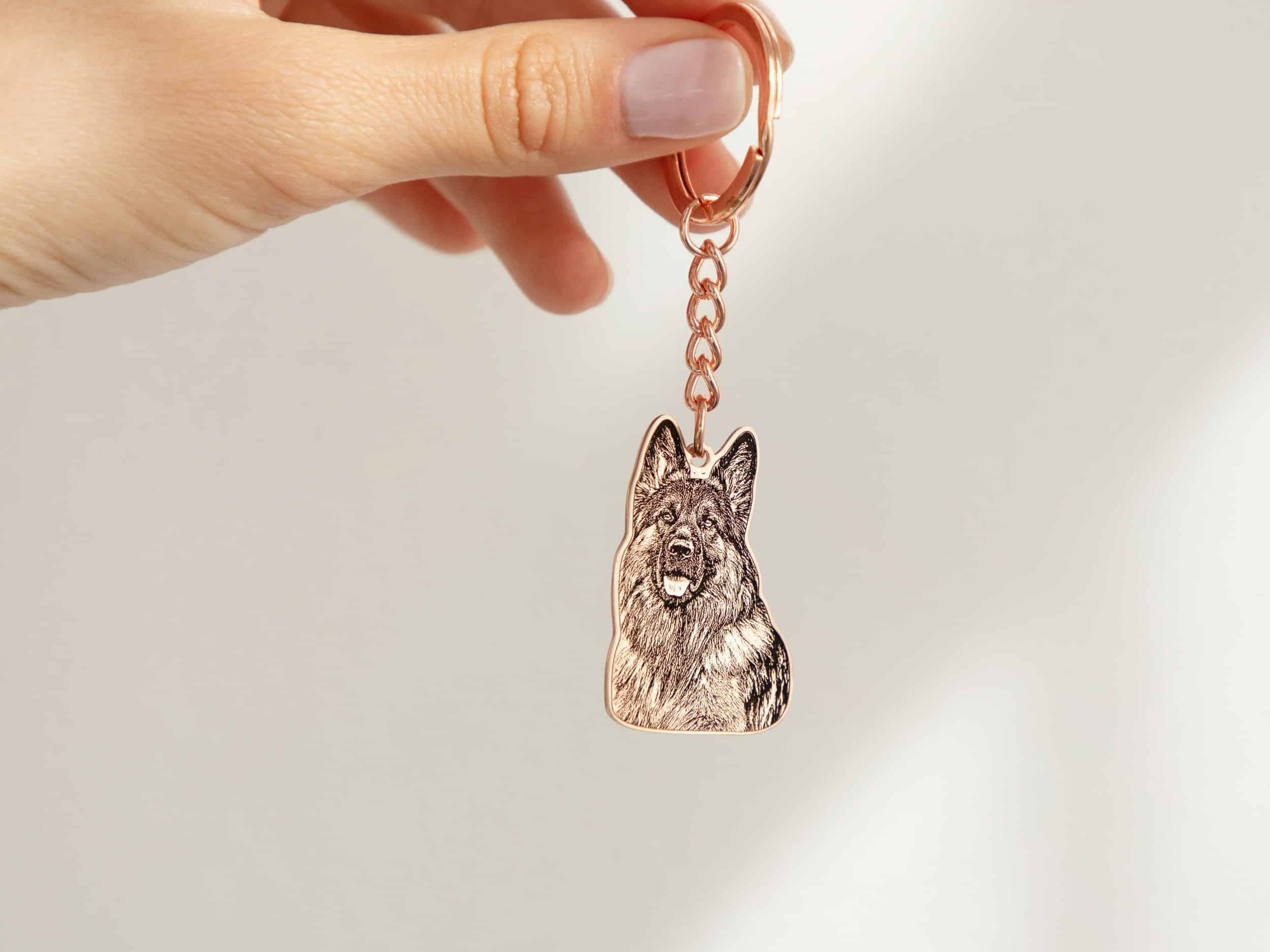 Rose Gold pet photo engraved keyring