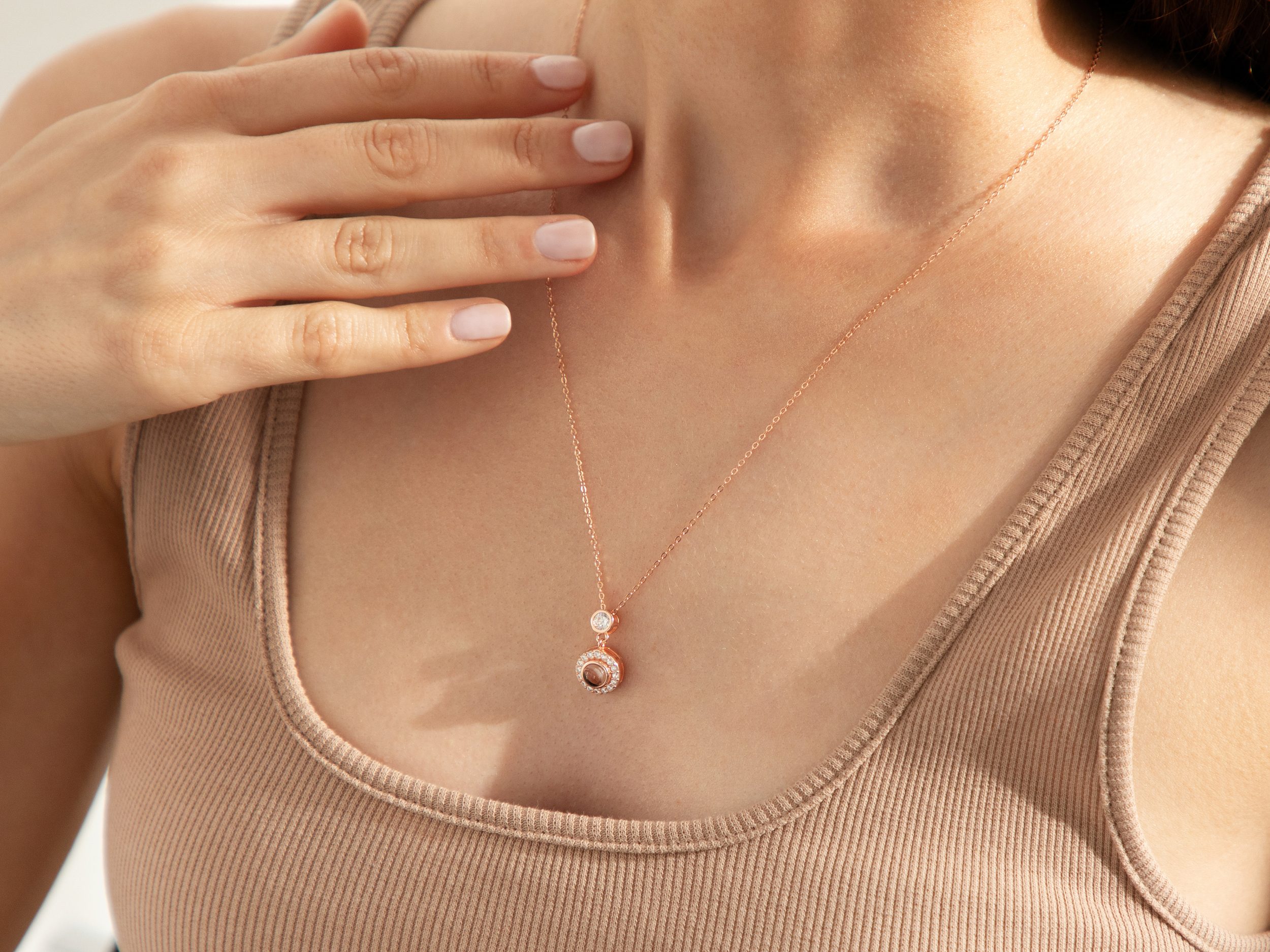 Halo photo necklace UK - memorial jewellery gold